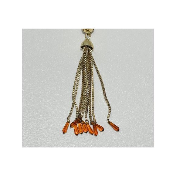 Lilly Pulitzer Boho‎ Lariat Necklace Gold Tone Chain Pink Stone Tassel Pendant - Picture 7 of 11